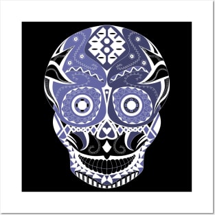skull mania ecopop tribal mexican art in blue Posters and Art